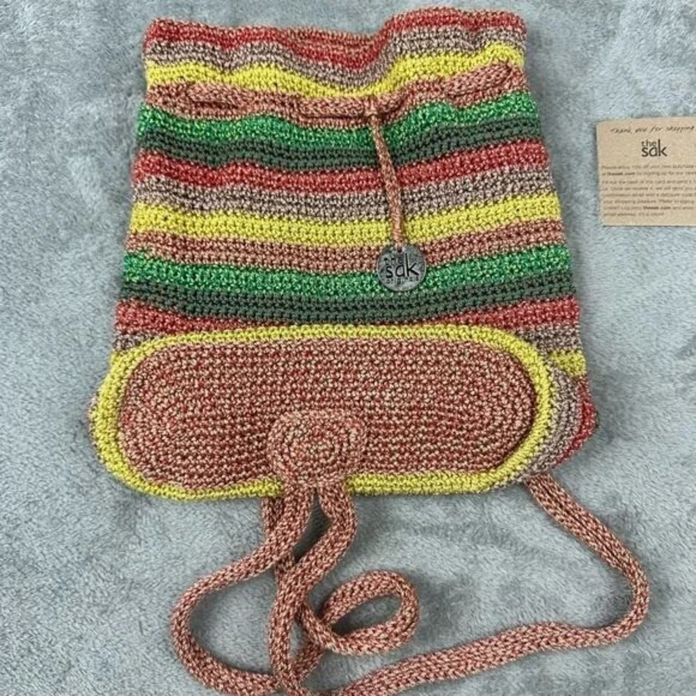 The Sak Dylan Crochet Backpack Striped Drawstring‎ Bag